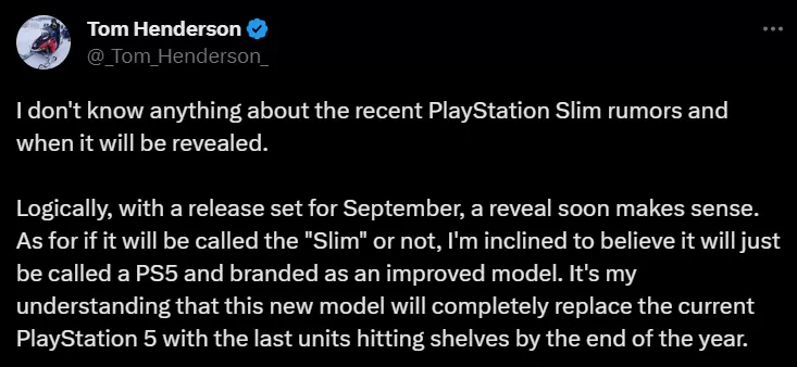tom henderson ps5 tweet