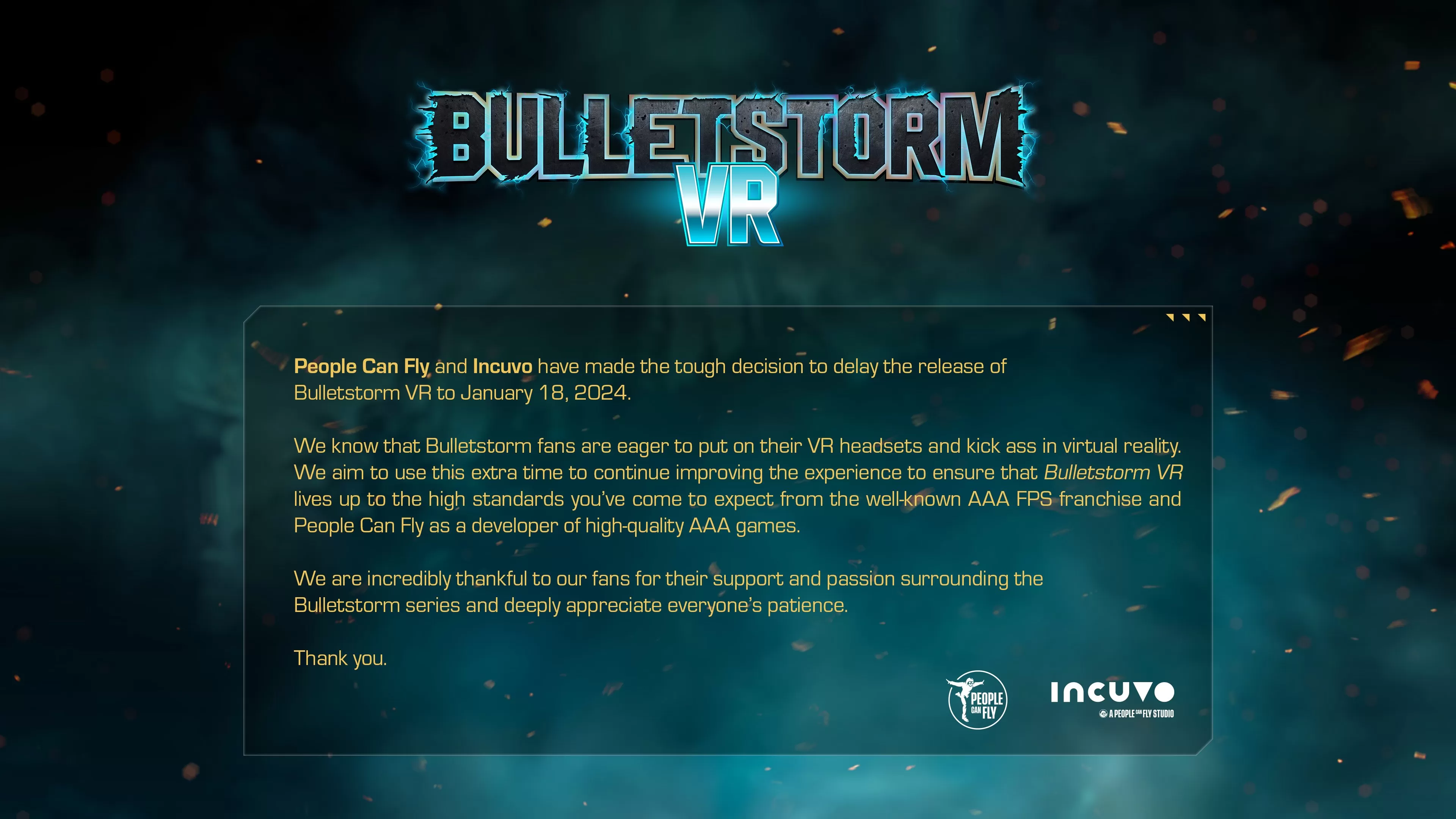 Bullterstorm VR odklad delayed