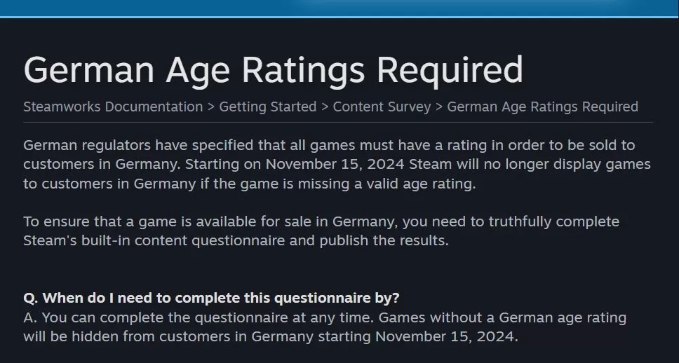 Steam german rating USK