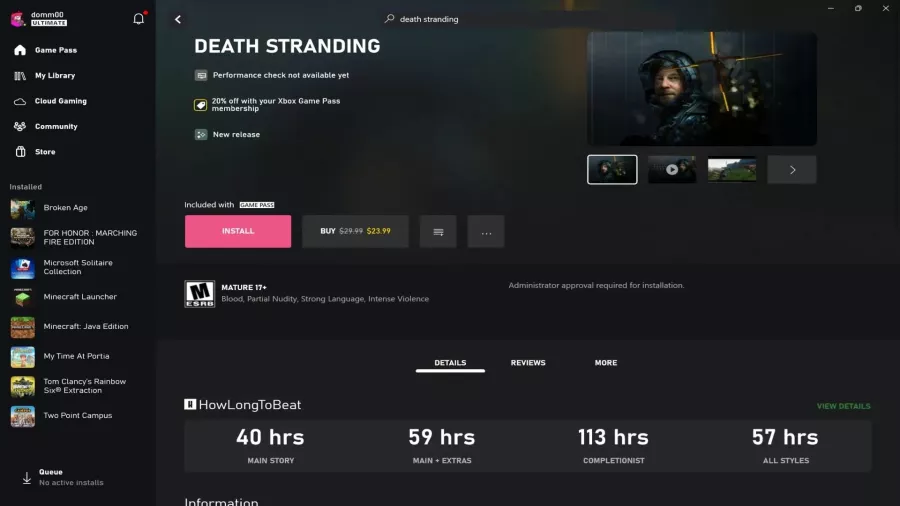 How long to beat Xbox App PC