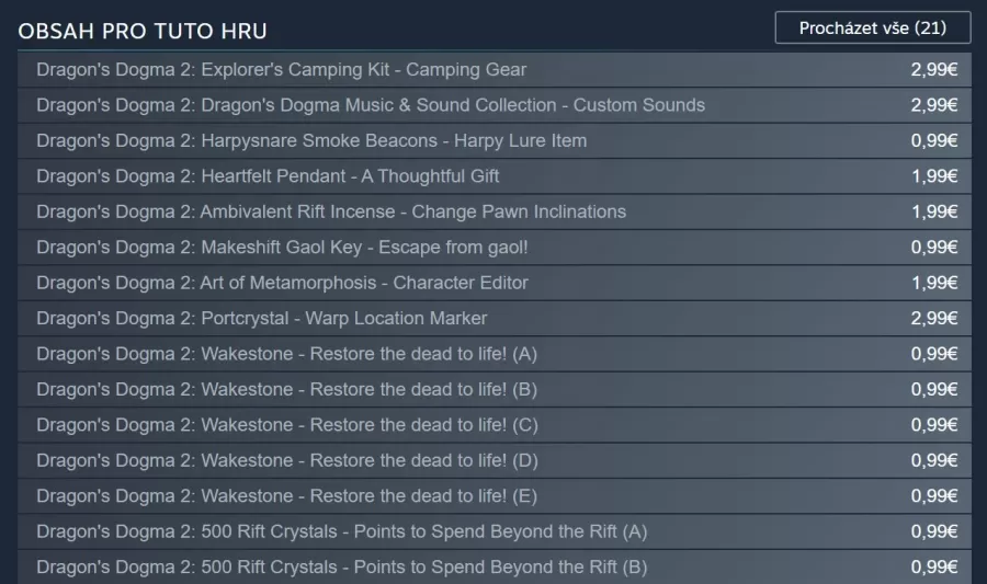 Dragons Dogma 2 Mikrotransakcie Steam