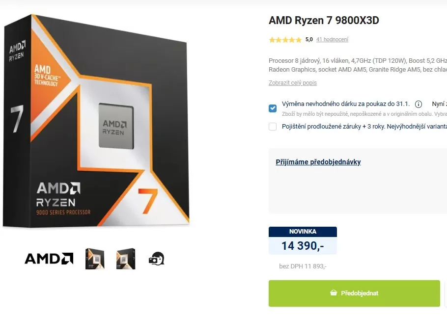 AMD Ryzen 7 9800X3D cena kč