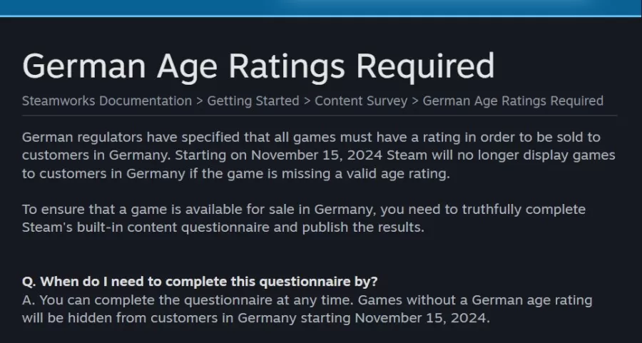 Steam german rating USK