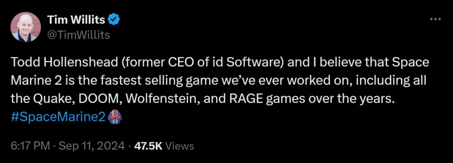 Tim Willits tweet Warhammer 40K Space Marine 2