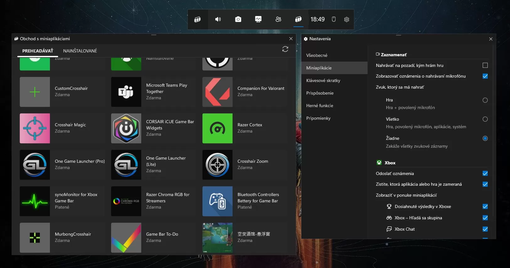PC Game Bar widget store