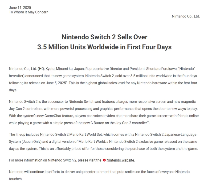 Nintendo Switch 2 prodeje